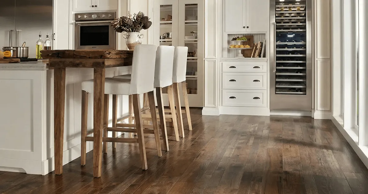 Professionally installed and refinished hardwood flooring in a residential home, showcasing smooth finish and natural wood tones in Mesa, AZ